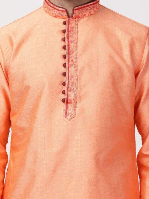 Vastramay Men's Orange Cotton Silk Blend Kurta