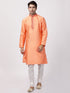 Vastramay Men's Orange Cotton Silk Blend Kurta