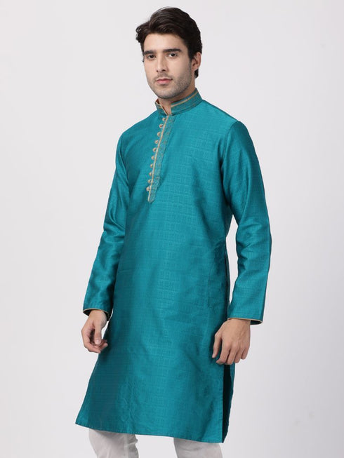 Vastramay Men's Blue Cotton Silk Blend Kurta