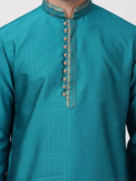 Vastramay Men's Blue Cotton Silk Blend Kurta