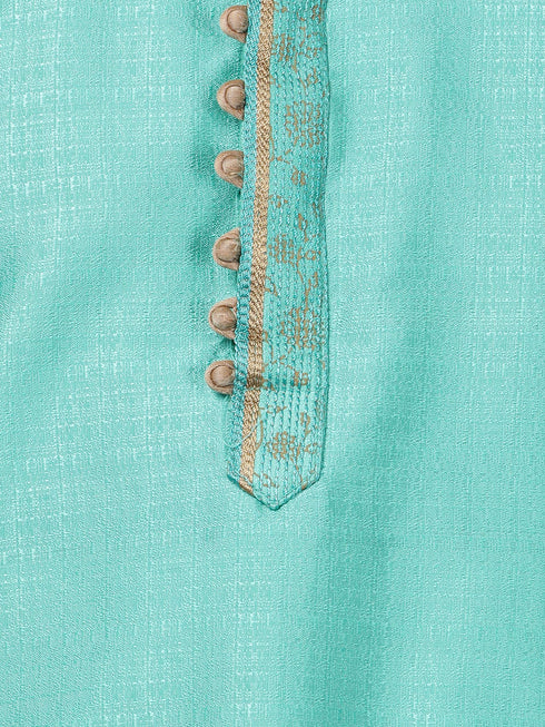 Vastramay Men's Green Cotton Silk Blend Kurta and Pyjama Set