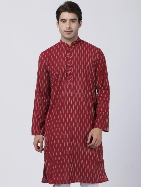 Vastramay Men's Maroon Pure Cotton Kurta
