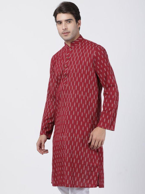 Vastramay Men's Maroon Pure Cotton Kurta