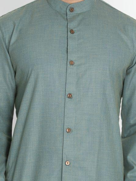 VASTRAMAY Men's Green Cotton Blend Kurta and Churidar Set