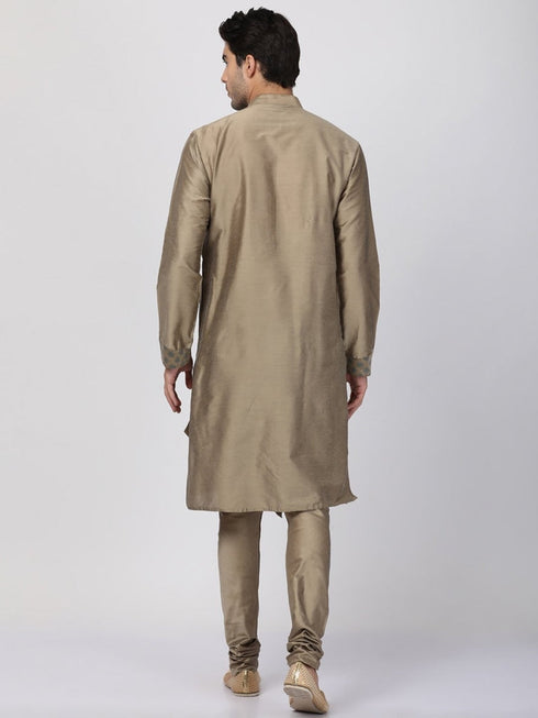 Vastramay Men's Copper-toned Cotton Silk Blend Kurta and Churidar Set