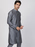 Vastramay Men's Grey Cotton Silk Blend Kurta