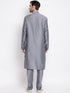 Vastramay Men's Grey Cotton Silk Blend Kurta and Churidar Set