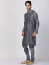 Vastramay Men's Grey Cotton Silk Blend Kurta and Churidar Set