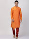 VASTRAMAY Men's Orange Cotton Silk Blend Kurta and Churidar Set