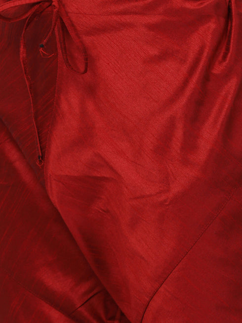 VASTRAMAY Men's Orange Cotton Silk Blend Kurta and Churidar Set