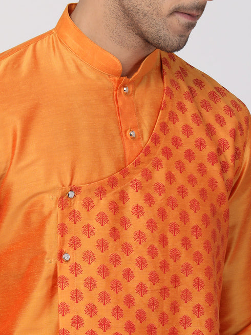 Vastramay Men's Orange Cotton Silk Blend Kurta