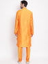 Vastramay Men's Orange Cotton Silk Blend Kurta and Churidar Set