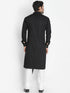 Vastramay Men's Black Cotton Satin Blend Kurta and Churidar Set