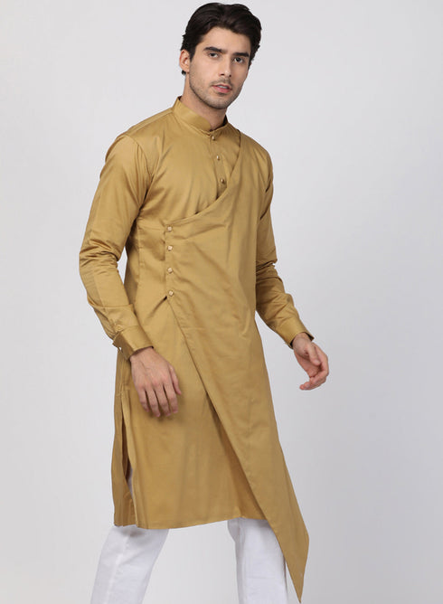 Vastramay Men's Beige Cotton Silk Blend Kurta