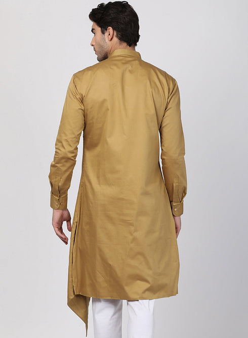 Vastramay Men's Beige Cotton Silk Blend Kurta