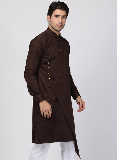 Vastramay Men's Brown Cotton Silk Blend Kurta