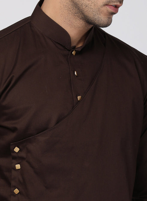 Vastramay Men's Brown Cotton Silk Blend Kurta