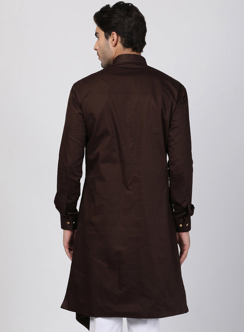 Vastramay Men's Brown Cotton Silk Blend Kurta
