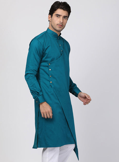 Vastramay Men's Blue Cotton Blend Kurta