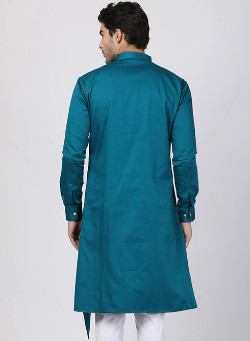 Vastramay Men's Blue Cotton Blend Kurta