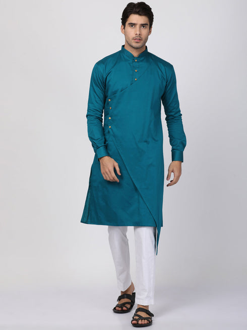 Vastramay Men's Blue Cotton Blend Kurta