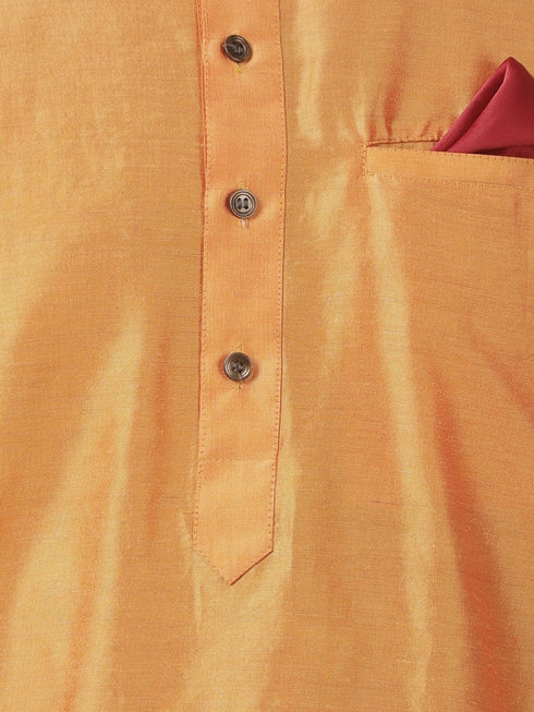 VASTRAMAY Men's Orange Cotton Blend Kurta and Dhoti Pant Set