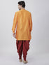 VASTRAMAY Men's Orange Cotton Blend Kurta and Dhoti Pant Set
