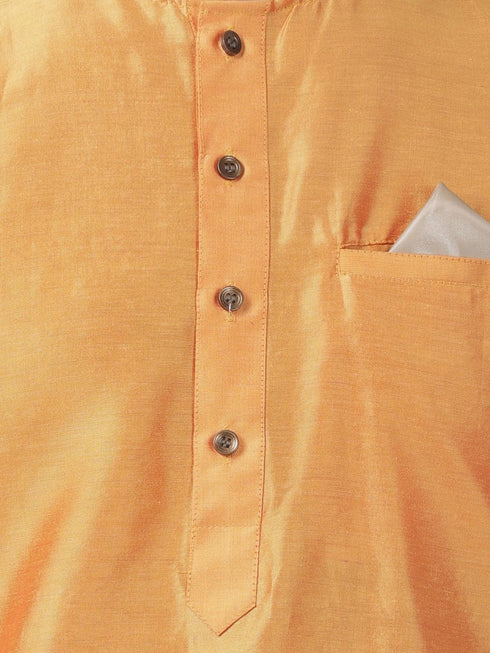 VASTRAMAY Men's Orange Cotton Blend Kurta and Dhoti Pant Set