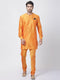 VASTRAMAY Men's Orange Cotton Blend Kurta and Churidar Set