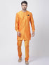 VASTRAMAY Men's Orange Cotton Blend Kurta and Churidar Set