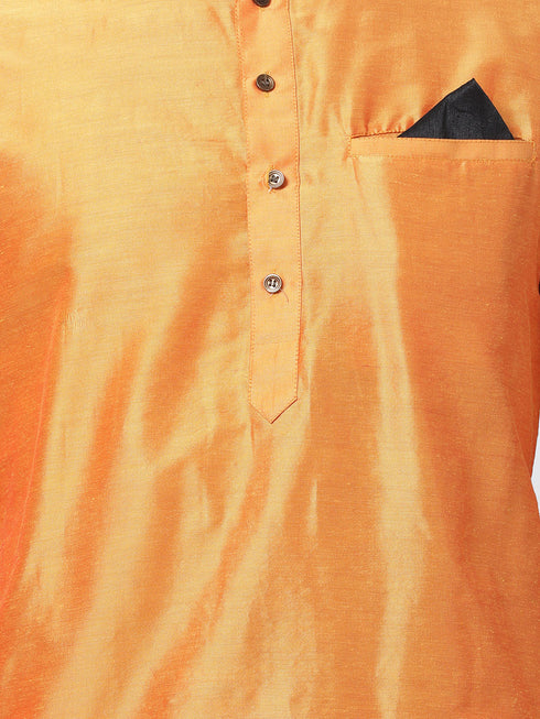 VASTRAMAY Men's Orange Cotton Blend Kurta and Churidar Set