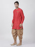 Vastramay Men's Red Cotton Blend Kurta and Dhoti Pant Set