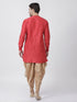 Vastramay Men's Red Cotton Blend Kurta and Dhoti Pant Set