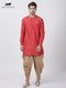 Vastramay Men's Red Cotton Blend Kurta and Dhoti Pant Set