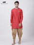 Vastramay Men's Red Cotton Blend Kurta and Dhoti Pant Set