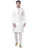Vastramay Men's White Cotton Silk Blend Kurta and Churidar Set