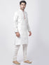 Vastramay Men's White Cotton Silk Blend Kurta and Churidar Set
