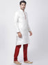 Vastramay Men's White Cotton Silk Blend Kurta and Churidar Set