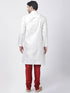Vastramay Men's White Cotton Silk Blend Kurta and Churidar Set