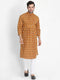 Vastramay Men's Yellow Cotton Blend Kurta and Churidar Set