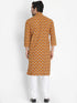 Vastramay Men's Yellow Cotton Blend Kurta and Churidar Set
