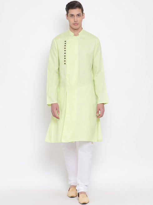 VASTRAMAY Men's Green Mix Cotton Kurta and Pyjama Set