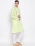 VASTRAMAY Men's Green Mix Cotton Kurta and Pyjama Set
