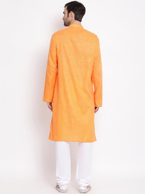VASTRAMAY Men's Orange Mix Cotton Kurta and Pyjama Set