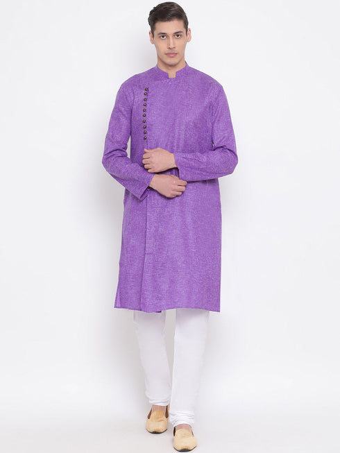 Vastramay Men's Purple Mix Cotton Kurta and Pyjama Set