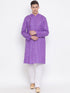 Vastramay Men's Purple Mix Cotton Kurta and Pyjama Set