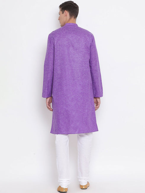 Vastramay Men's Purple Mix Cotton Kurta and Pyjama Set