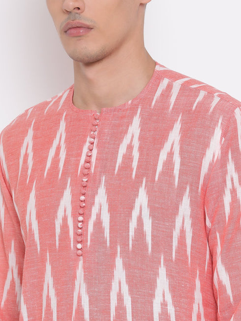 VASTRAMAY Men's Pink Cotton Kurta and Pyjama Set