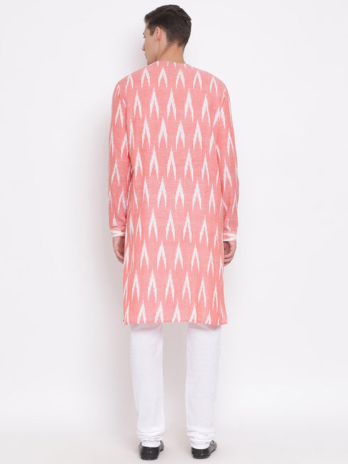 VASTRAMAY Men's Pink Cotton Kurta and Pyjama Set