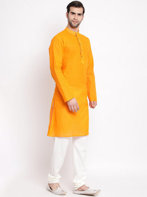 Vastramay Men's Orange Pure Cotton Kurta and Pyjama Set